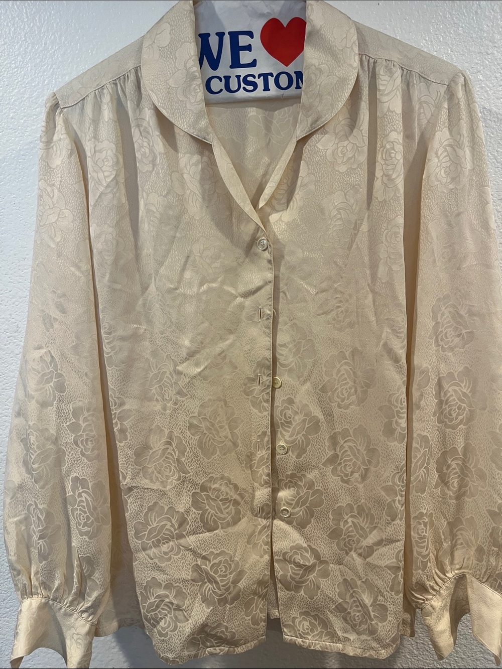 Cream Floral Jacquard Button-Front Blouse by